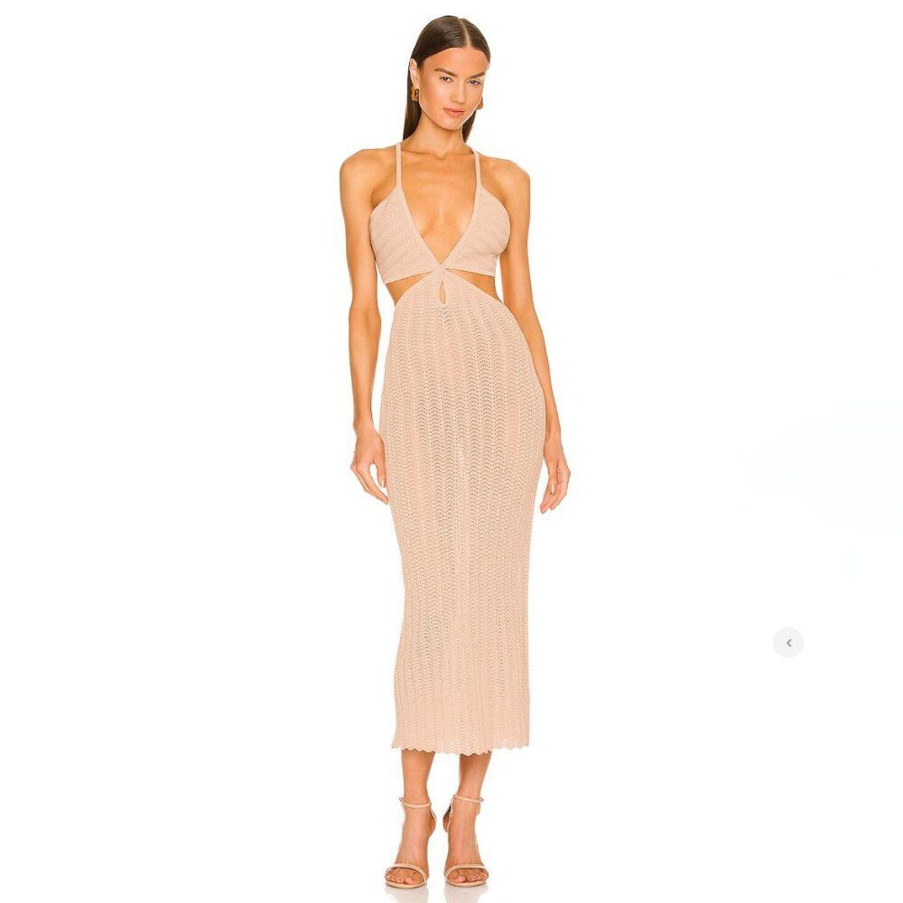 MISHA Haylee Rose Nude Pointelle Knit Cutout Midi Dress US 6 /‎ Medium